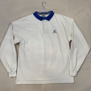 Ruck-It Rugby Wear Long Sleeve Polo Shirt White Blue Collar Logo Cotton XL
